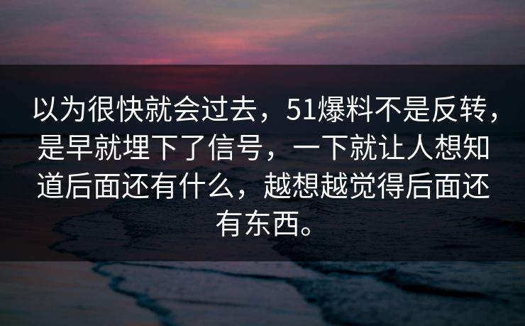 以为很快就会过去，51爆料不是反转，是早就埋下了信号，一下就让人想知道后面还有什么，越想越觉得后面还有东西。
