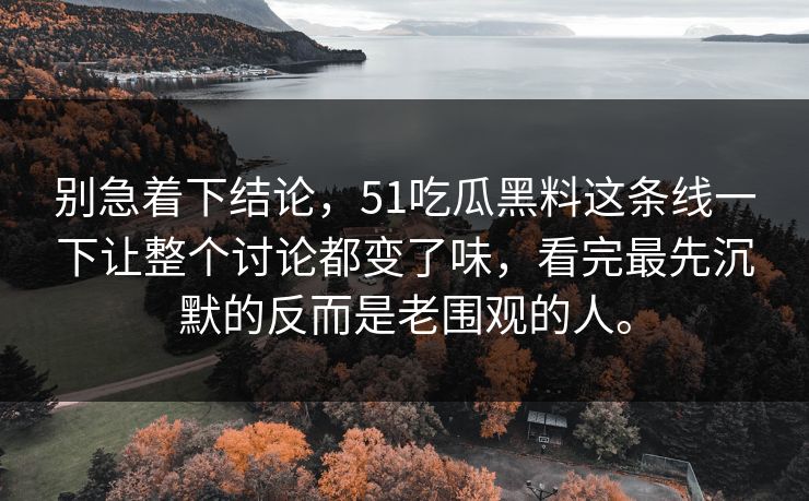别急着下结论，51吃瓜黑料这条线一下让整个讨论都变了味，看完最先沉默的反而是老围观的人。