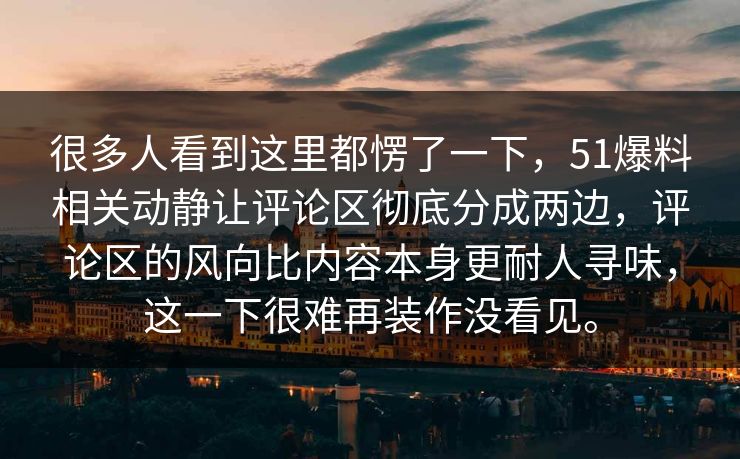 很多人看到这里都愣了一下，51爆料相关动静让评论区彻底分成两边，评论区的风向比内容本身更耐人寻味，这一下很难再装作没看见。