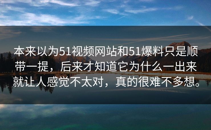 本来以为51视频网站和51爆料只是顺带一提，后来才知道它为什么一出来就让人感觉不太对，真的很难不多想。